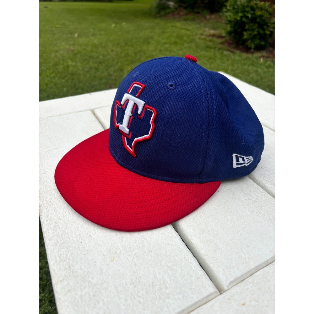 New Era 59FIFTY Texas Rangers Hat Blue Red MLB Authentic Size 7 3/8 Fitted Cap